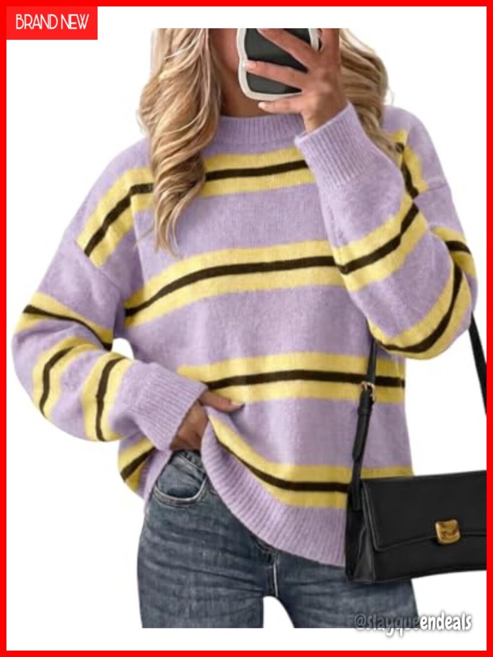 Striped Pullover Sweater Long Sleeve Crewneck Color Block Loose Knit Top